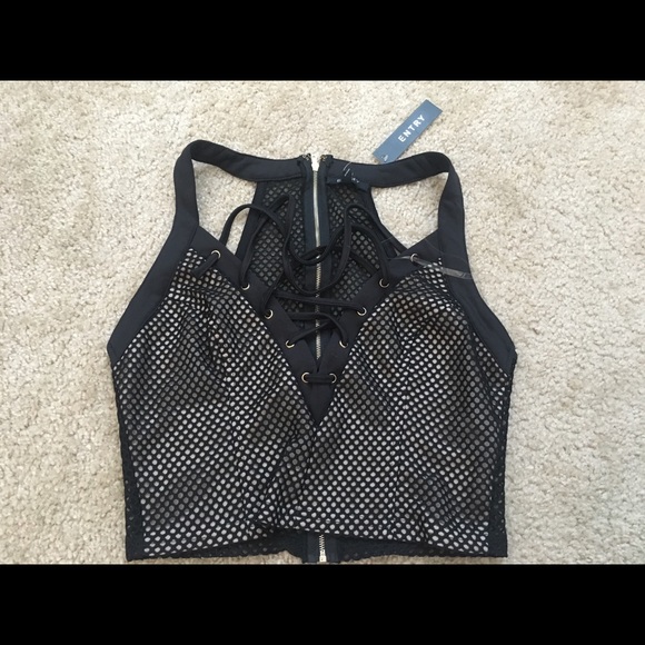 Fetish top, festival, rave by Entry wmesh inlay Lace crop top, super sexy, mesh - Picture 2 of 5